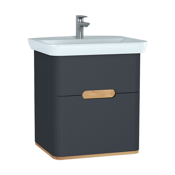 Шкаф Sento 65 с раковиной, с 2 ящиками, с LED подсвет, цв матовый антрацит (ножки 61069 отдельно) 60834