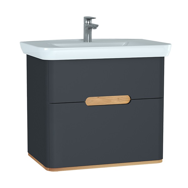 Шкаф Sento 80 с раковиной, с 2 ящиками, с LED подсветкой, цвет матовый антрацит (ножки 61069 отдельно) 60836