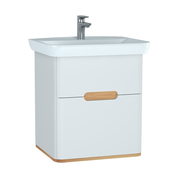 Шкаф Sento 65 с раковиной, с 2 ящиками, с LED подсв, цвматовый белый (ножки 61069 отдельно) 60822